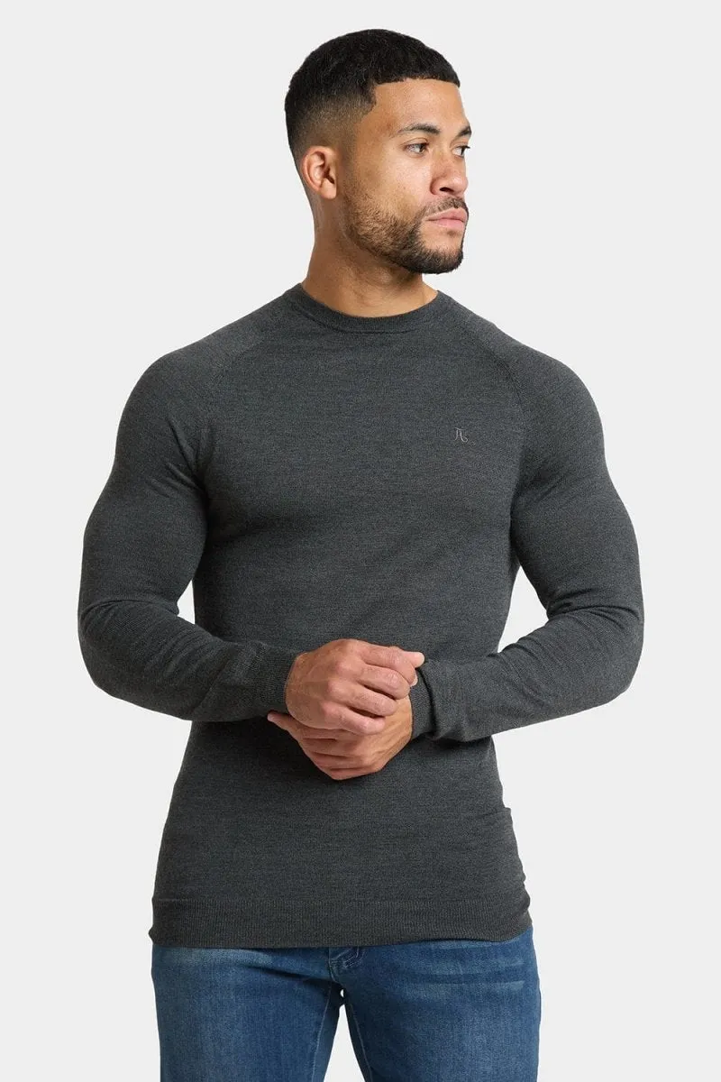 Merino Wool Crew Neck Sweater in Forest Marl