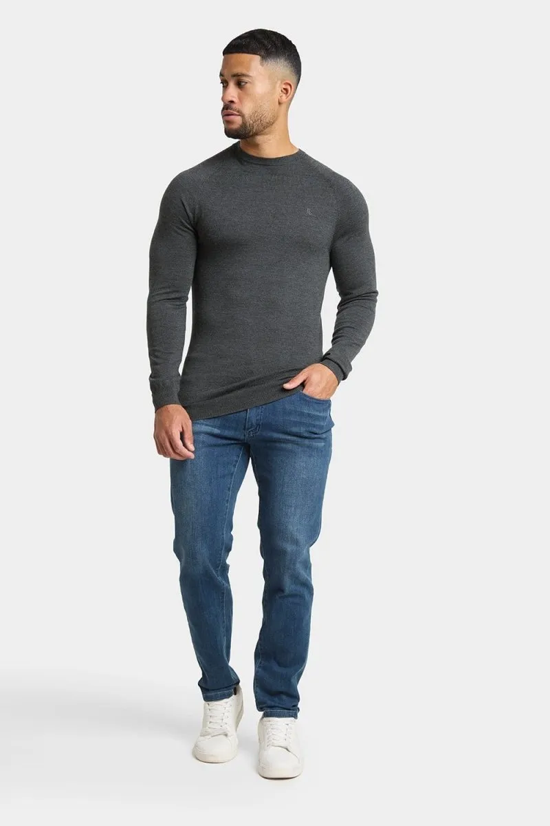 Merino Wool Crew Neck Sweater in Forest Marl