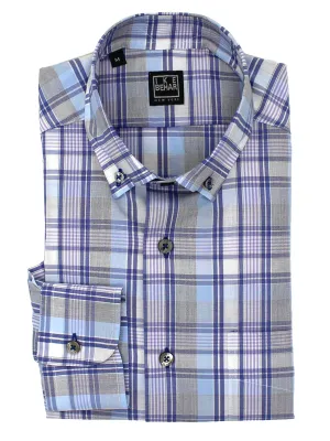 Navy & Purple Plaid Button-Down Sport Shirt