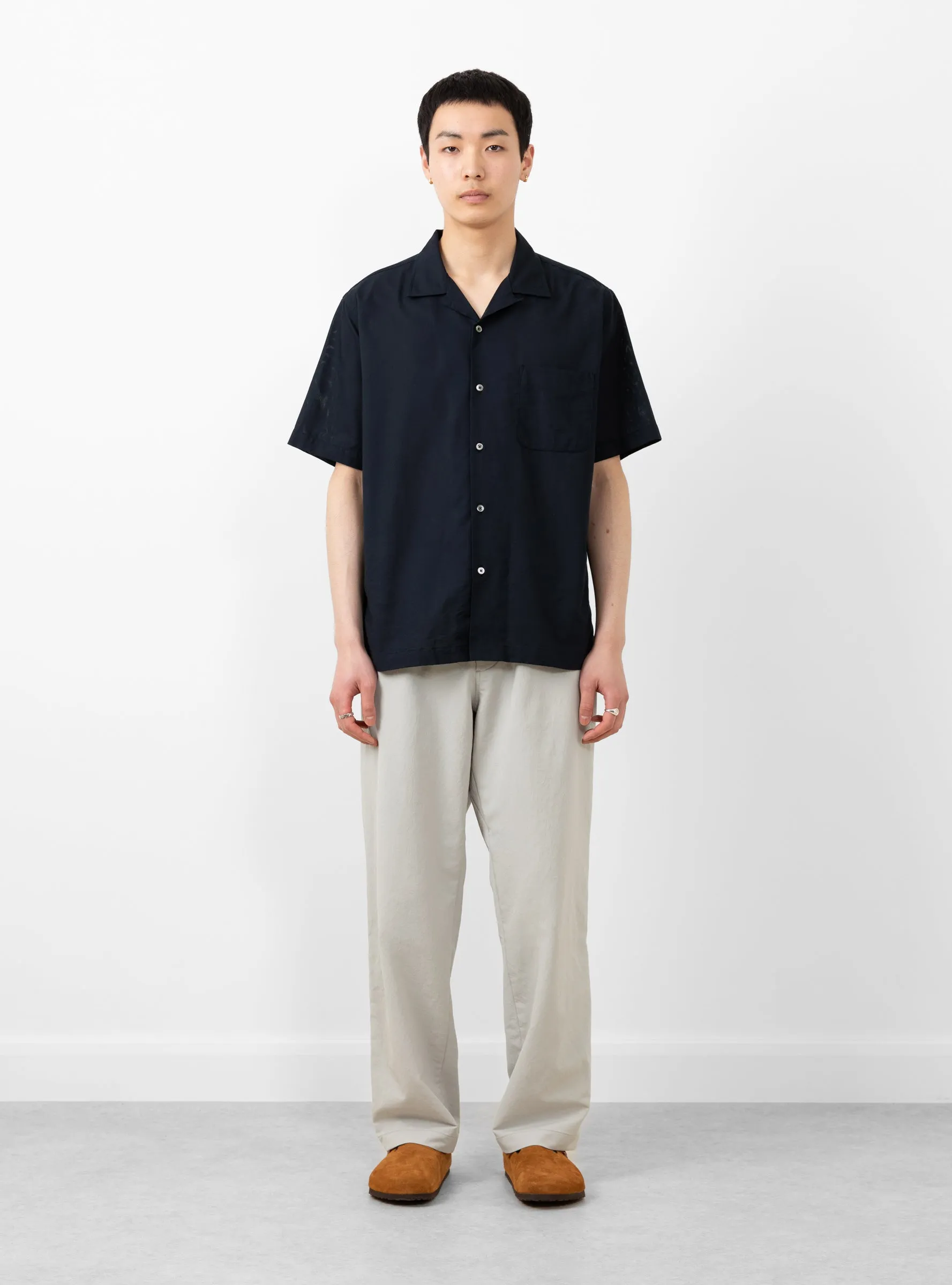 Open Collar Panama Shirt Navy