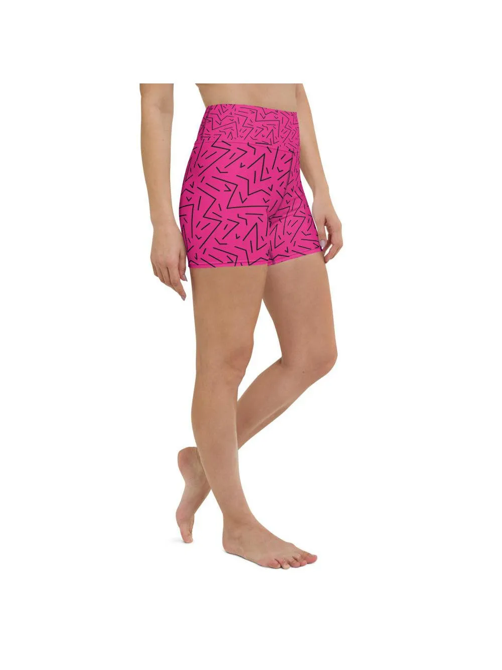 Pink Black Line Yoga Shorts