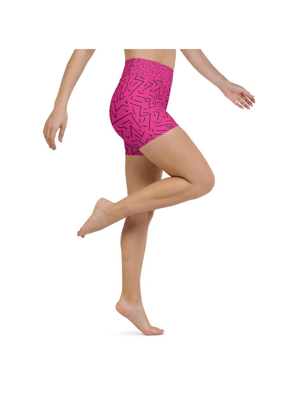Pink Black Line Yoga Shorts