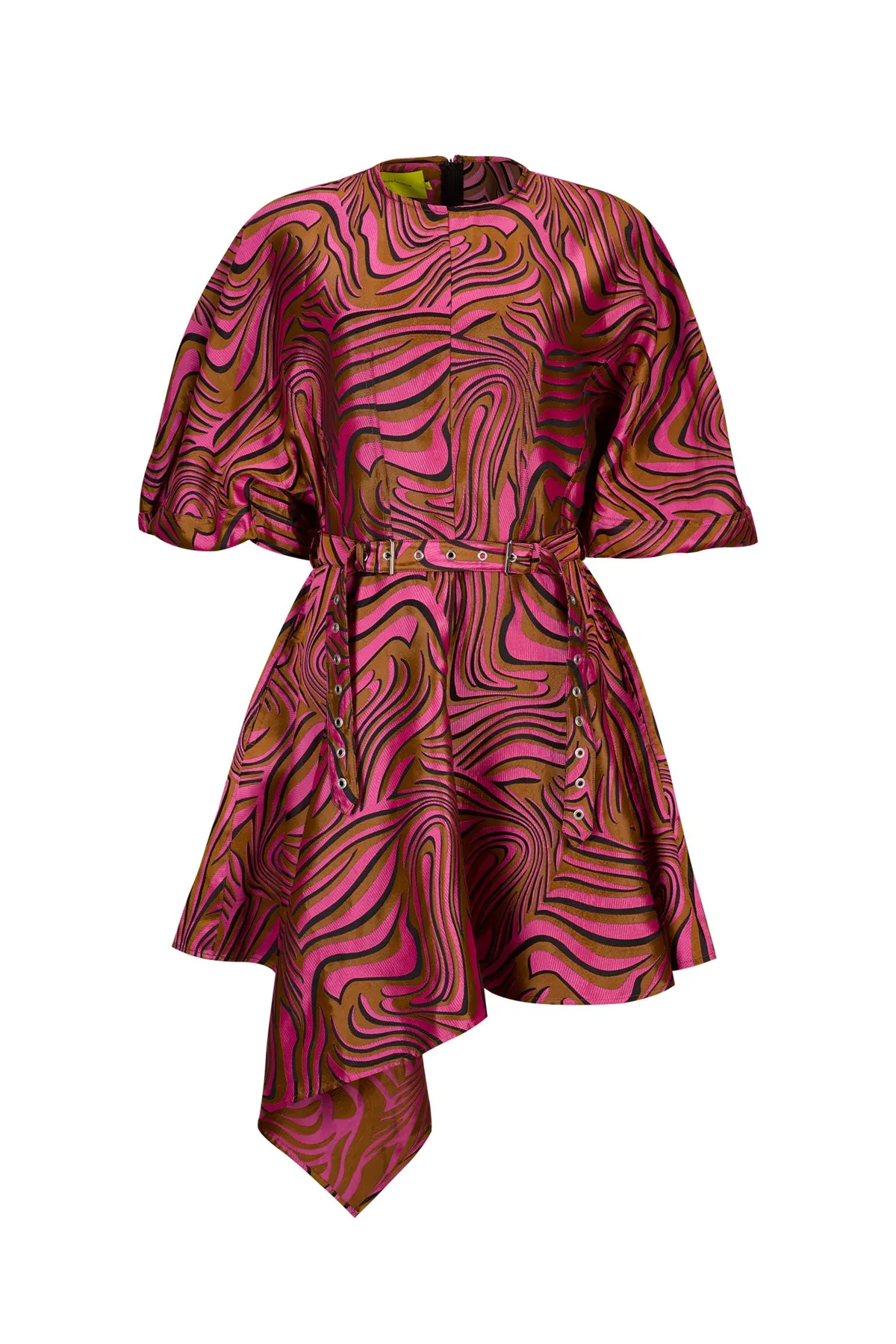 PINK ZEBRA BROCADE BALLOON SLEEVE DRESS