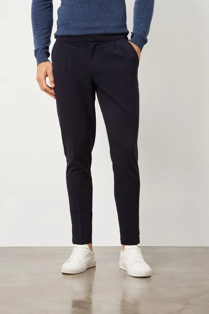 Pleat Side Adjuster Pants in Navy