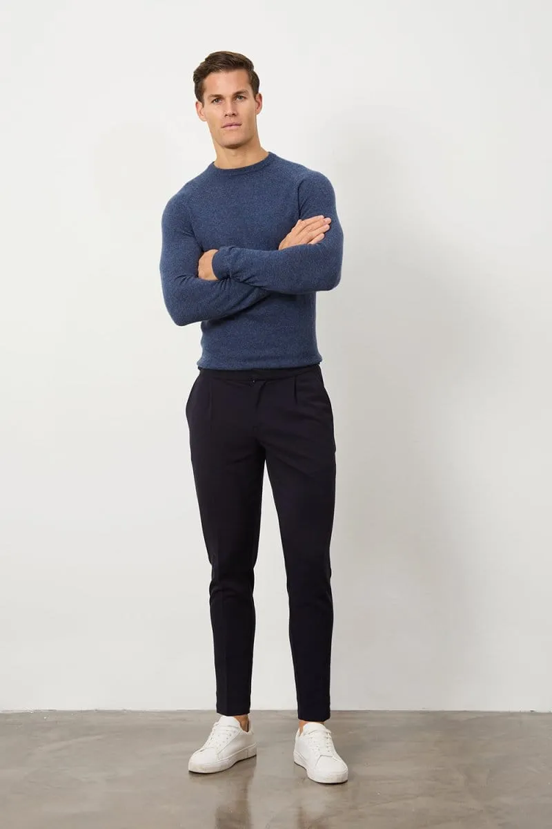 Pleat Side Adjuster Pants in Navy