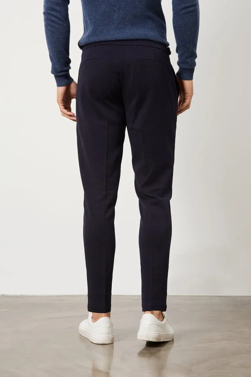 Pleat Side Adjuster Pants in Navy