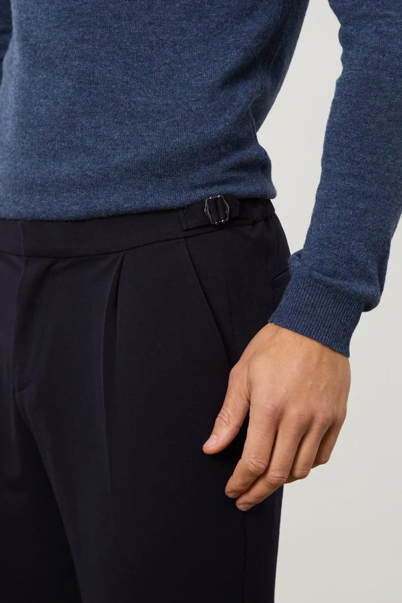 Pleat Side Adjuster Pants in Navy