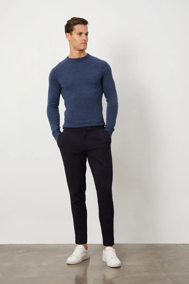 Pleat Side Adjuster Pants in Navy