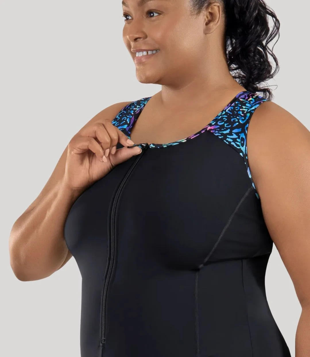 QuikEnergy Racerback Zip Front Aquatard Coral Reef Black
