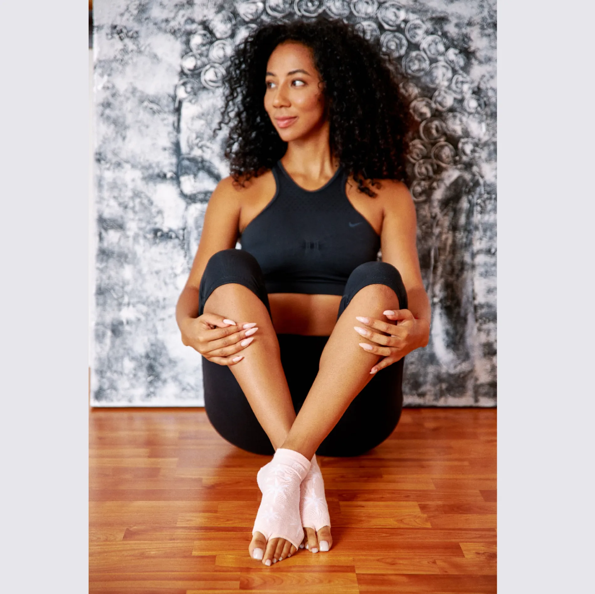 Rhiannon Low Show Open toe Print Grip Socks (Barre / Pilates)