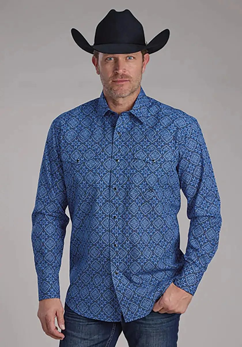 Roper Deep Cobalt Saphire Ornamental (Blue) - Men's Western Shirt