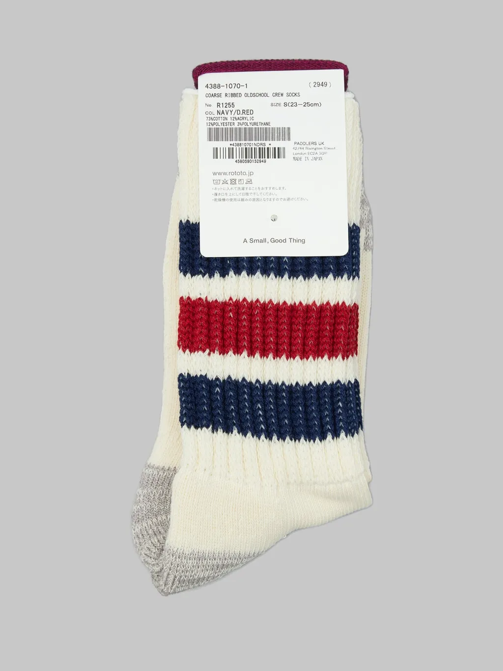 ROTOTO Coarse Ribbed Oldschool Crew Socks Navy/Dark Red