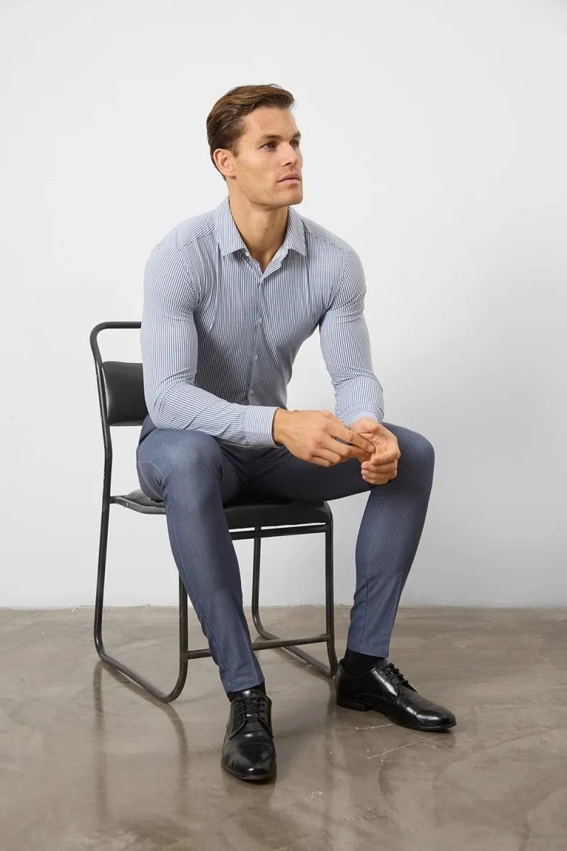 Striped Stretch Formal Shirt in Navy
