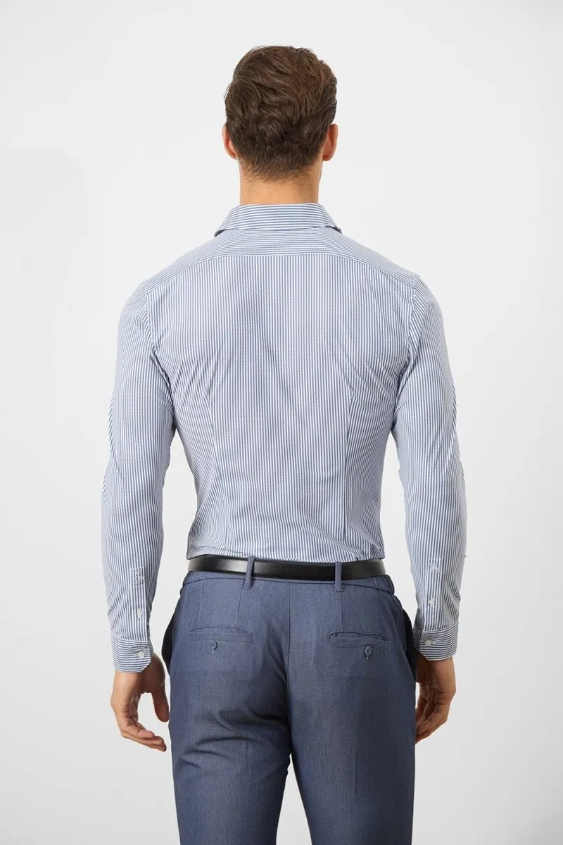 Striped Stretch Formal Shirt in Navy