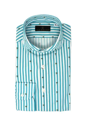 Teal Stripe with Palm Tree Print Sport Shirt
