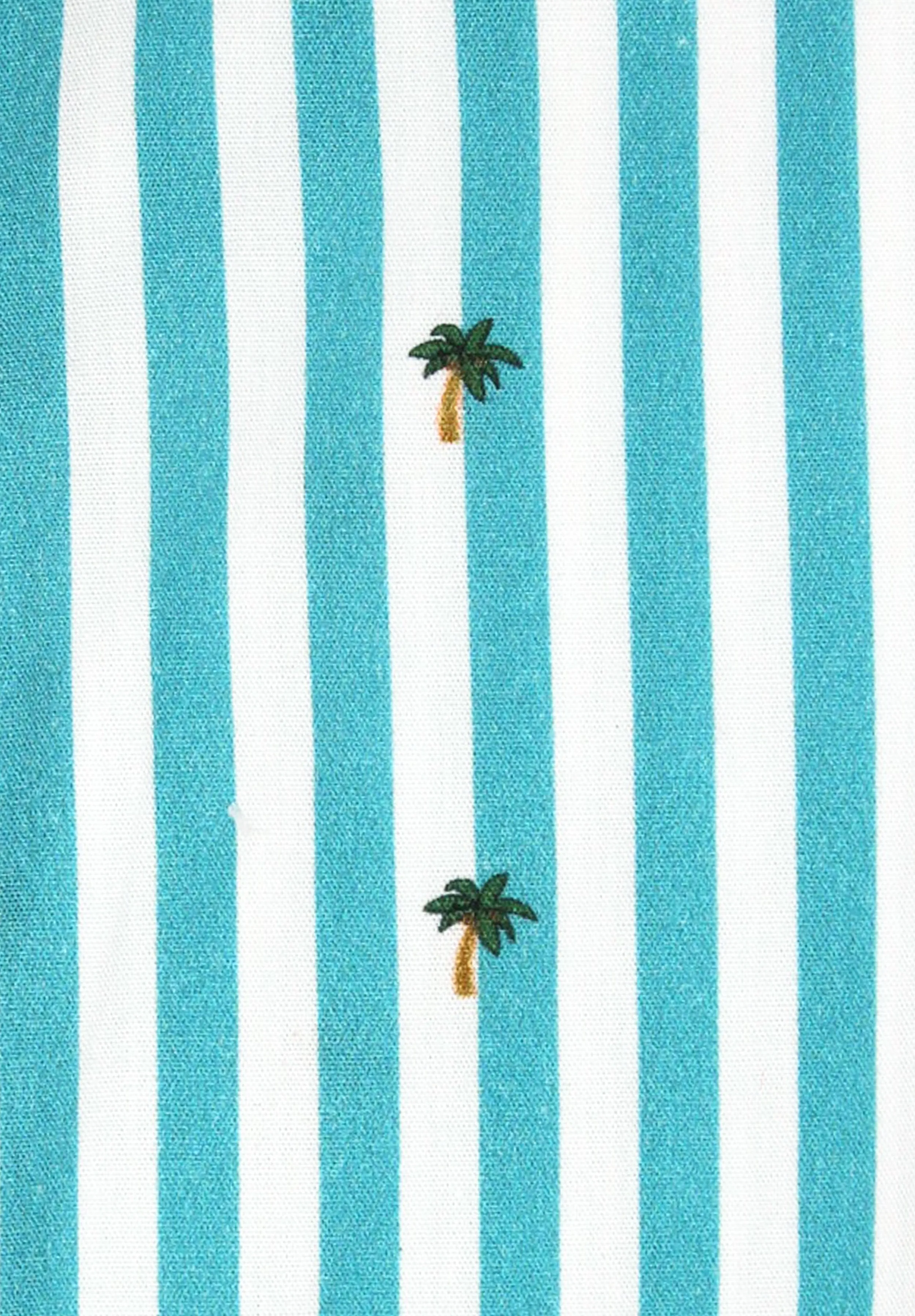 Teal Stripe with Palm Tree Print Sport Shirt