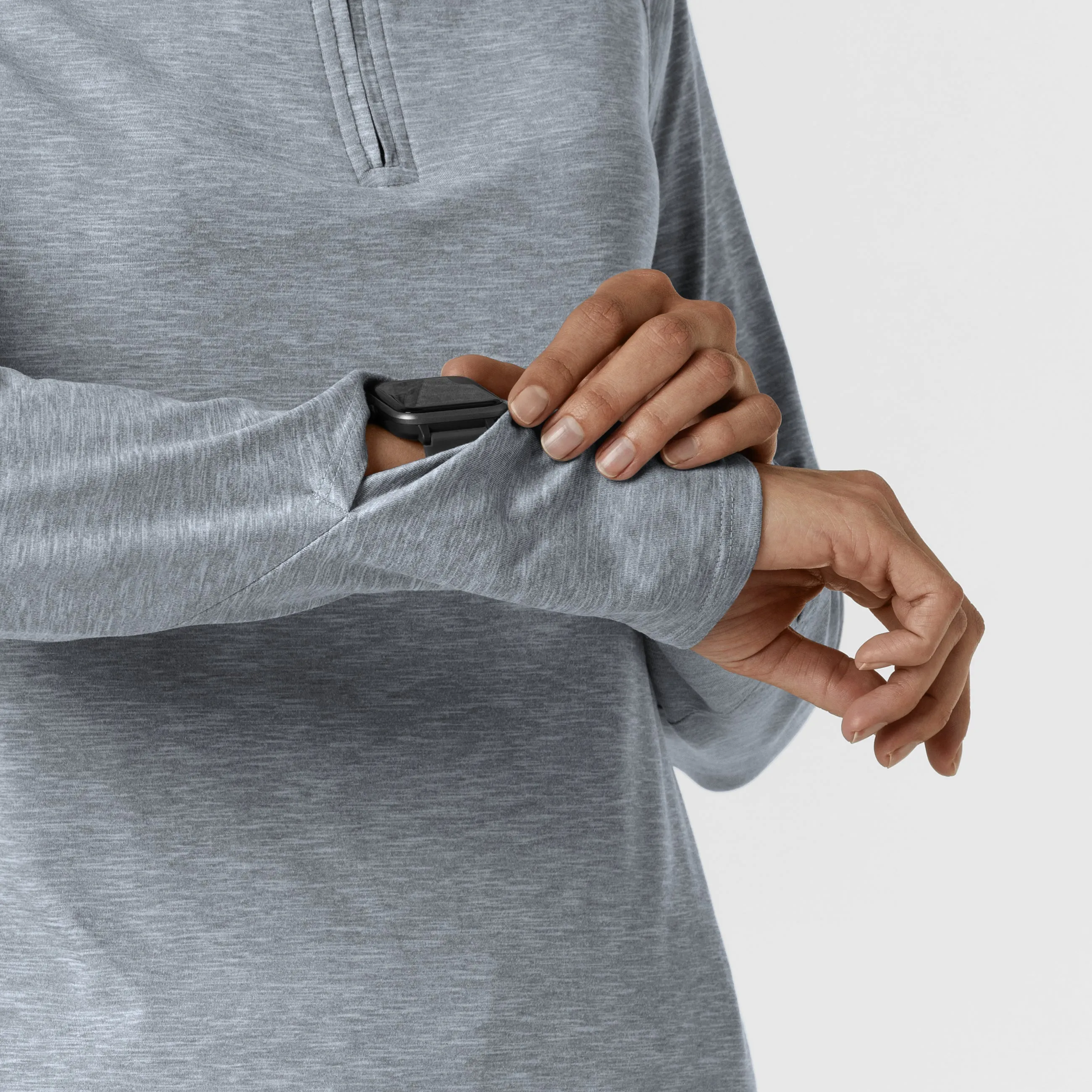 Women's Watch Window Quarter Zip Top - Grey Heather Knit