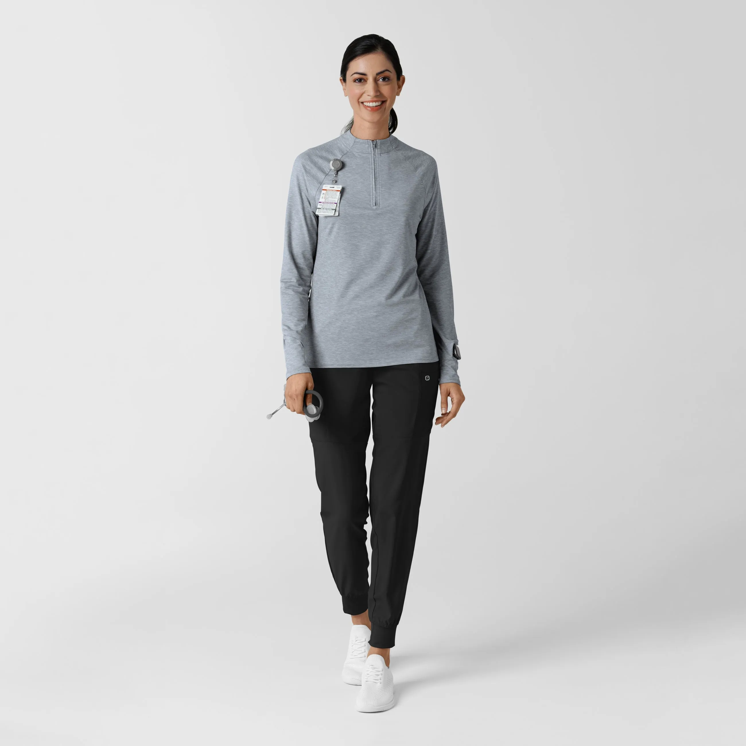 Women's Watch Window Quarter Zip Top - Grey Heather Knit