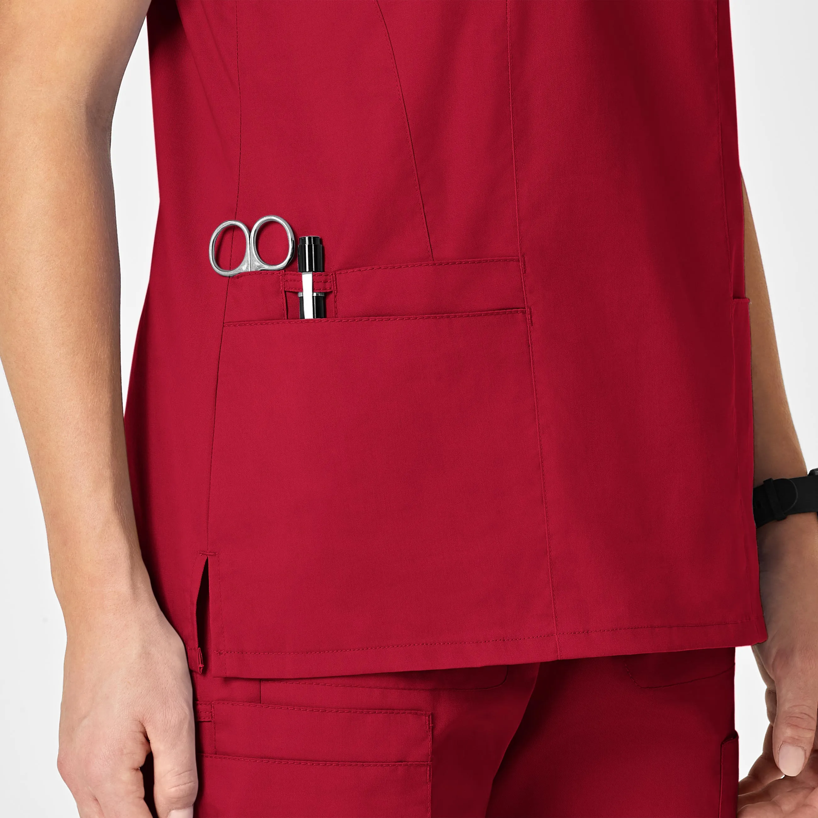 WonderWORK Women's Shaped V-Neck Scrub Top - Red