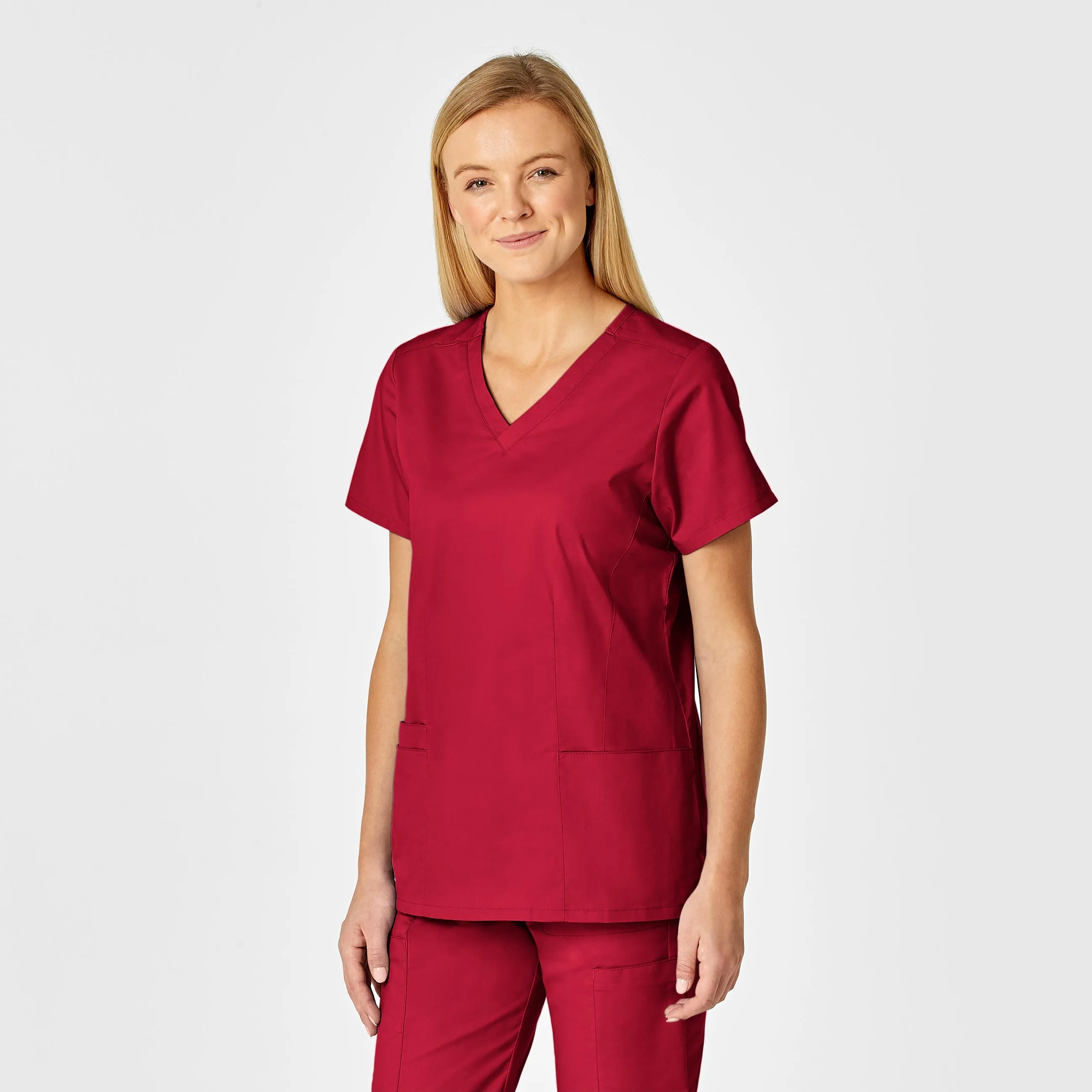 WonderWORK Women's Shaped V-Neck Scrub Top - Red