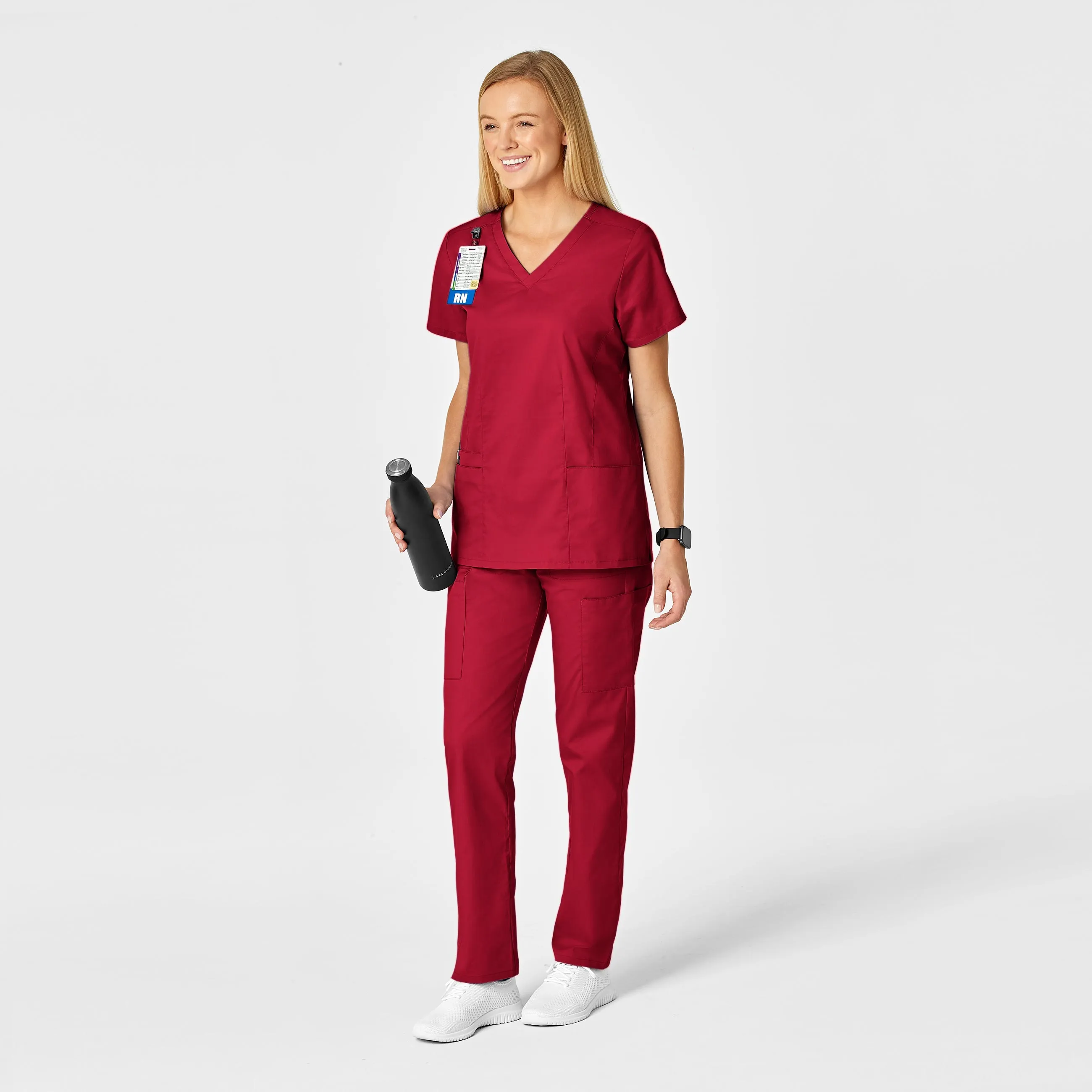 WonderWORK Women's Shaped V-Neck Scrub Top - Red